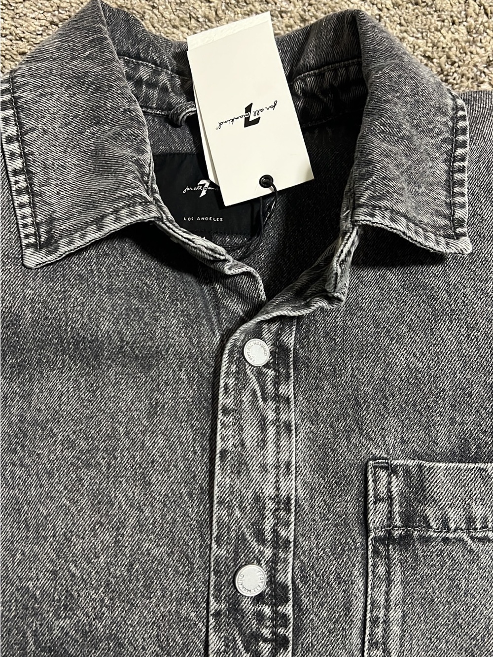 7 jeans Men's Washed Black Denim Button-Up Shirt